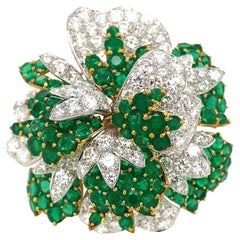 Fantastic Emerald and Diamond Brooch in Platinum and 18 Karat Gold by Meister