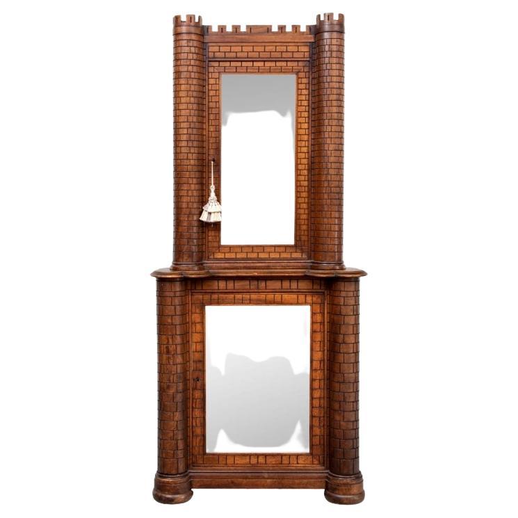 Fantastic English Castle Form Carved Wood Display Cabinet  For Sale