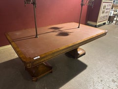 Fantastic English Yew Wood Library Table with Articulating Accordion Brass Lamps