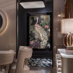 Fabric Tapestry with Peacock Design Upholstered Panel on Demand