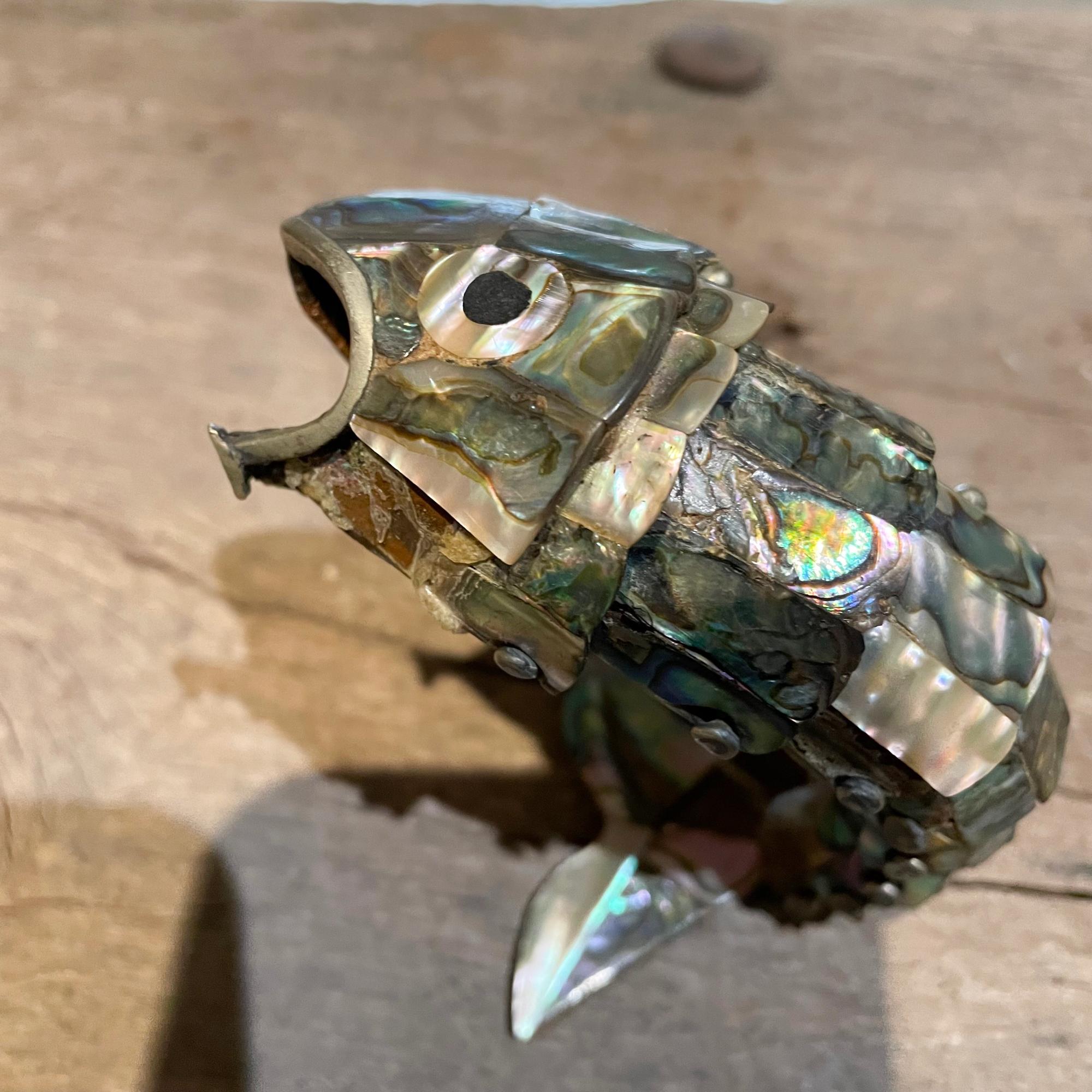 Fantastic Fish Bottle Opener in Abalone Stone by Los Castillo Taxco Mexico 1970s For Sale 6