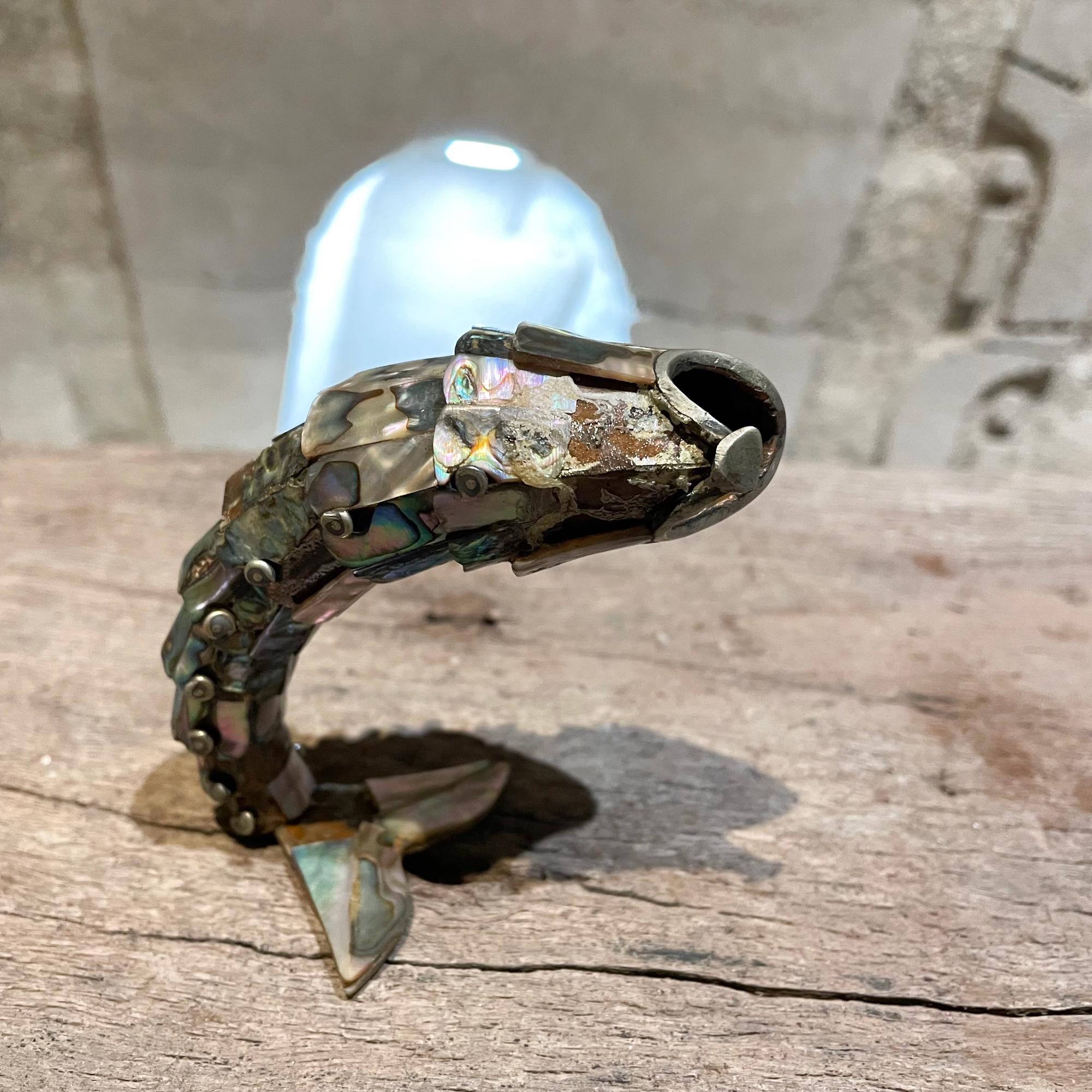 Fantastic Fish Bottle Opener in Abalone Stone by Los Castillo Taxco Mexico 1970s For Sale 1