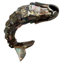 Fantastico apribottiglie a forma di pesce in pietra d'abalone di Los Castillo Taxco Mexico anni '70