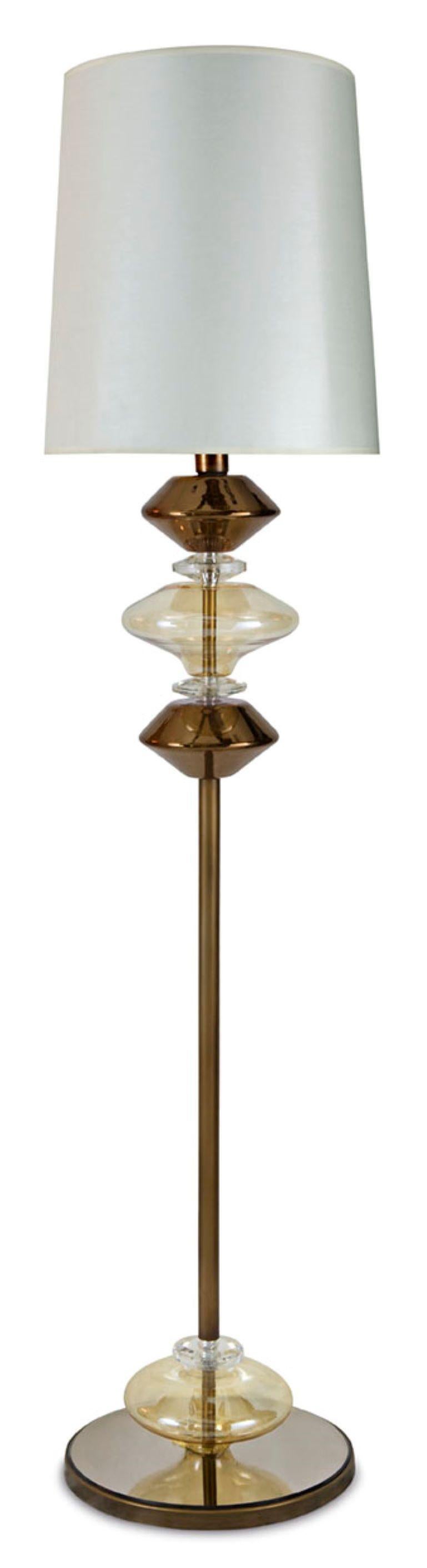 Other Fantastic Floor Lamp with Bronze Metal Frame Lampshade in Fabric Ivory Color For Sale