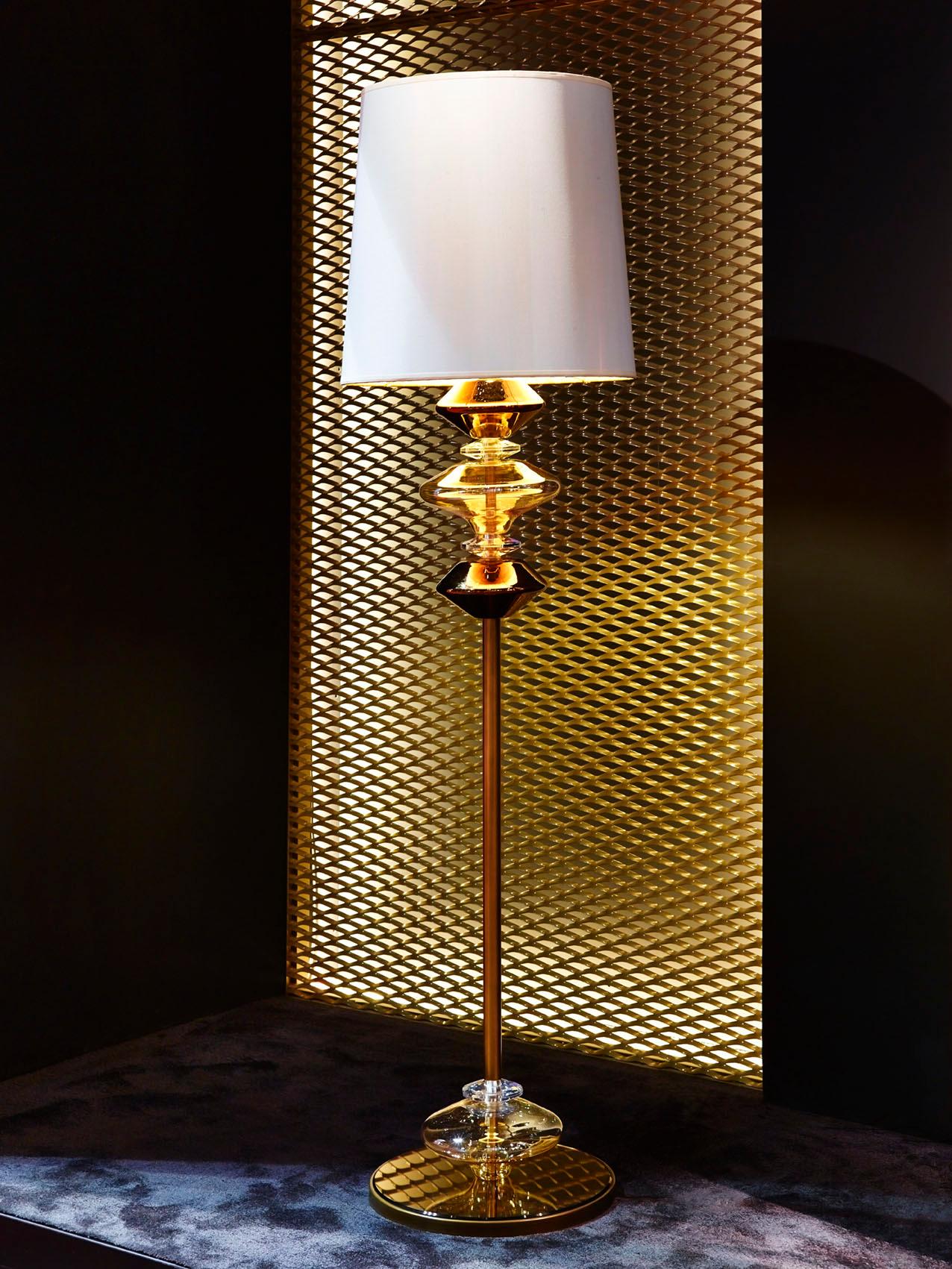 Other Fantastic Floor Lamp with Bronze Metal Frame Lampshade in Fabric Ivory Color For Sale