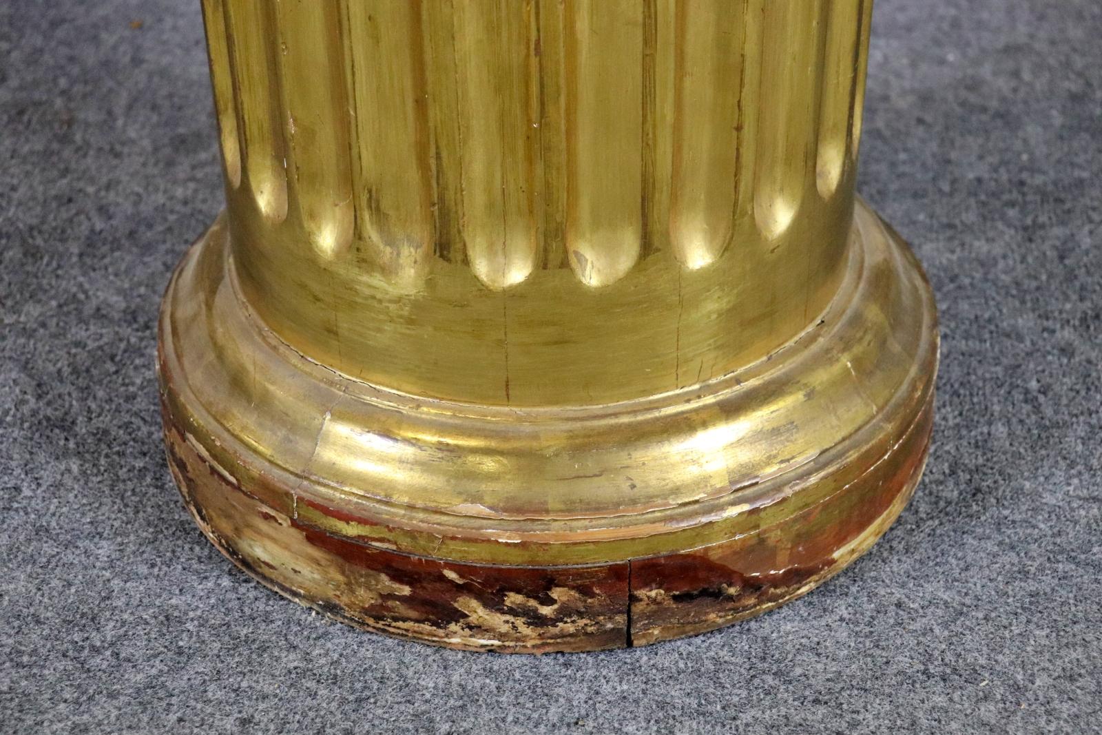 Neoclassical Revival Fantastic Fluted Ionic Giltwood Columnal Italian Marble Top Pedestal For Sale