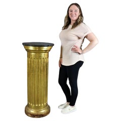 Fantastic Fluted Ionic Giltwood Columnal Italian Marble Top Pedestal