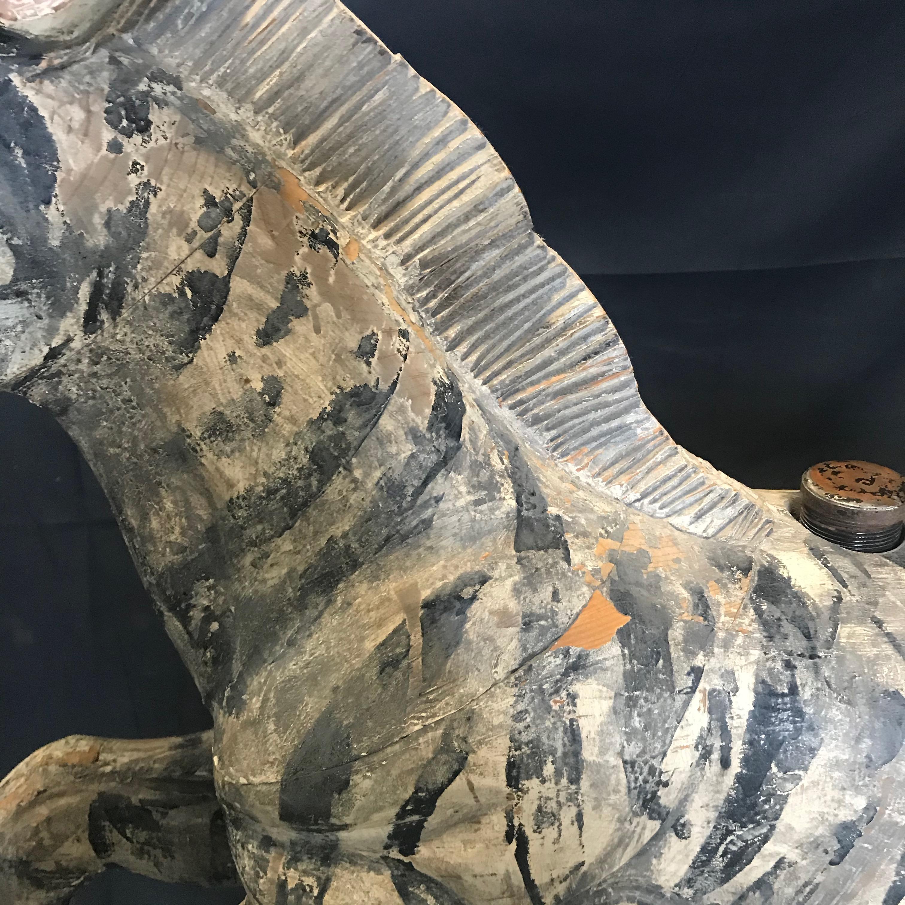 Fantastic Folk Art Large Carved Wood Carousel Zebra 5