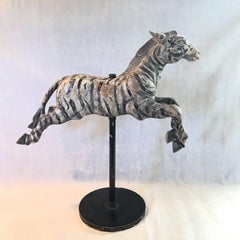 Fantastic Folk Art Large Carved Wood Carousel Zebra
