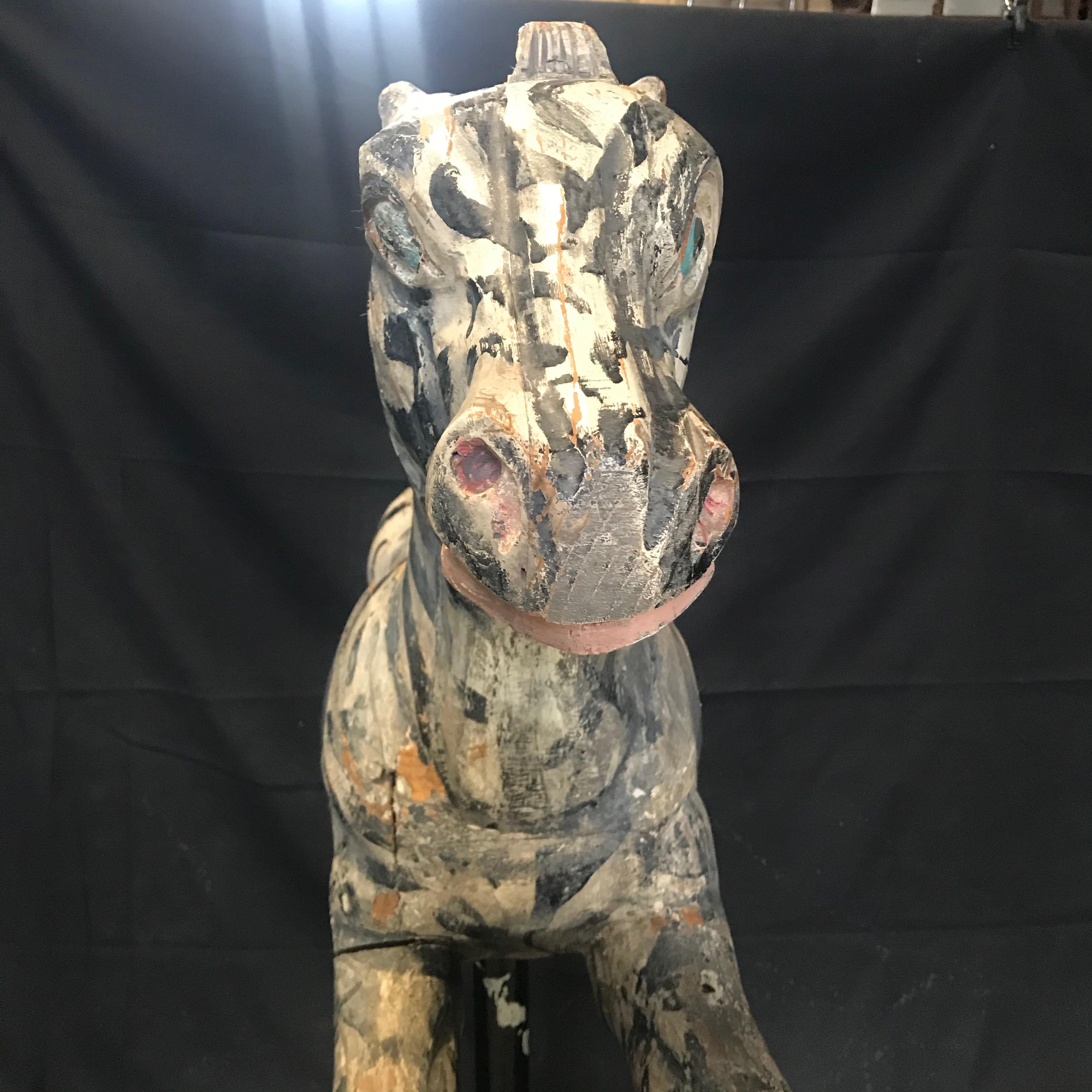 Fantastic Folk Art Large Carved Wood Carousel Zebra 1