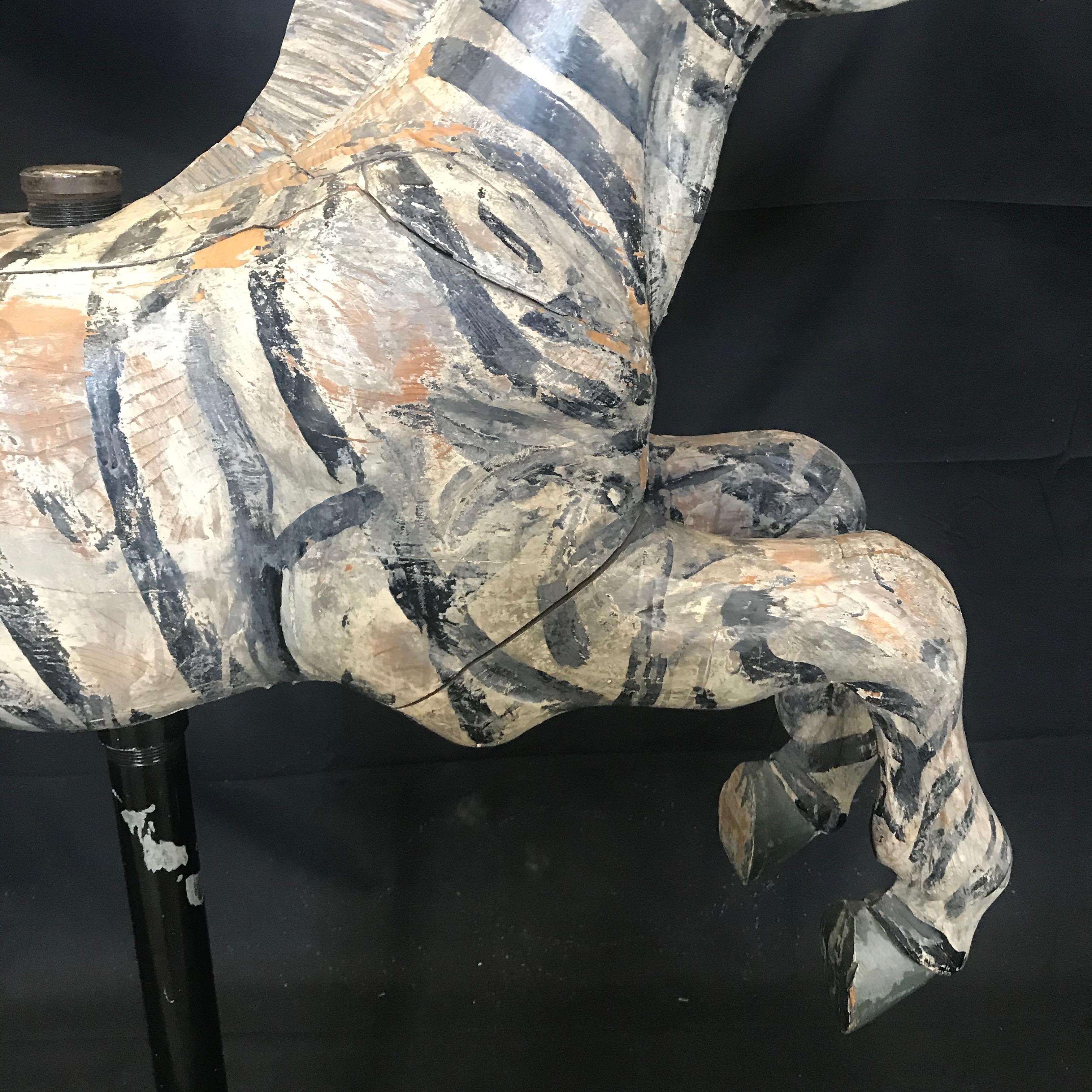 Fantastic Folk Art Large Carved Wood Carousel Zebra 2
