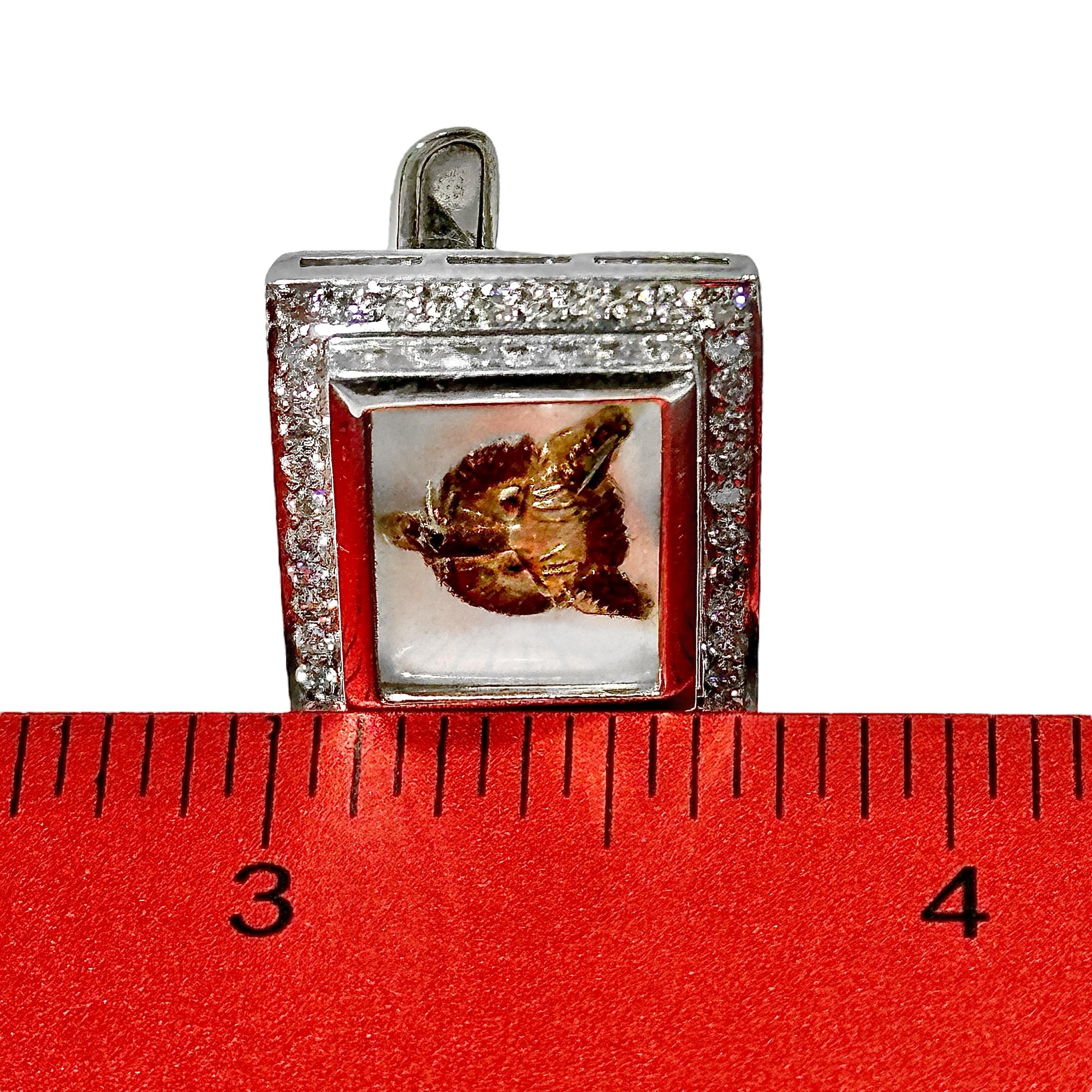Fantastische Manschettenknöpfe mit Fuchs aus Weißgold mit handbemalter Kristall und Diamanten im Angebot 5