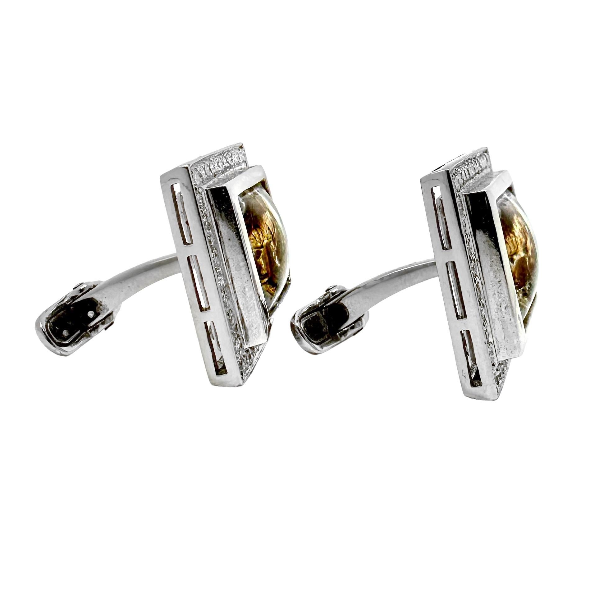 Fantastische Manschettenknöpfe mit Fuchs aus Weißgold mit handbemalter Kristall und Diamanten Herren im Angebot