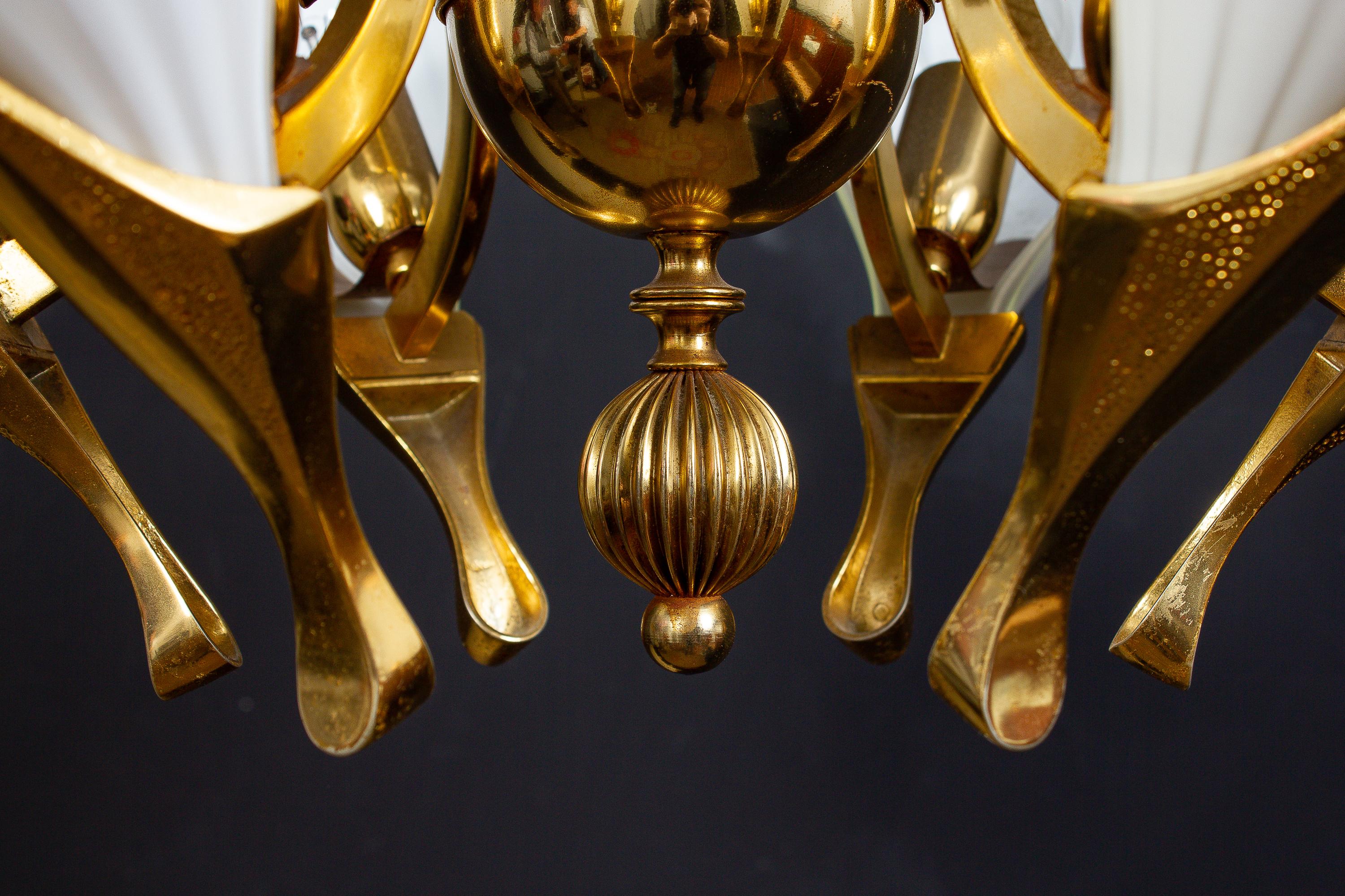 Fantastic Franco Luce for Seguso Murano Glass and Brass Chandelier, 1970s For Sale 5