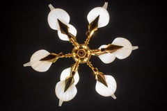 Fantastic Franco Luce for Seguso Murano Glass and Brass Chandelier, 1970s