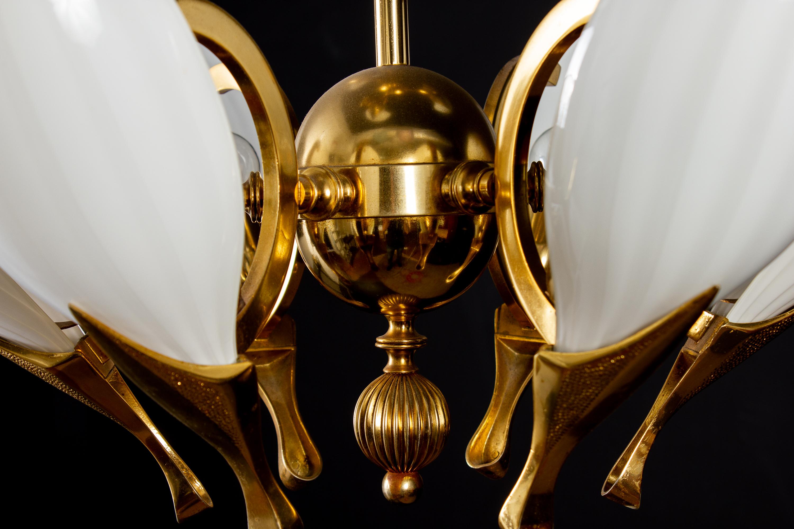 Fantastic Franco Luce for Seguso Murano Glass and Brass Chandelier, 1970s For Sale 2
