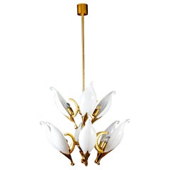 Fantastic Franco Luce for Seguso Murano Glass and Brass Chandelier, 1970s