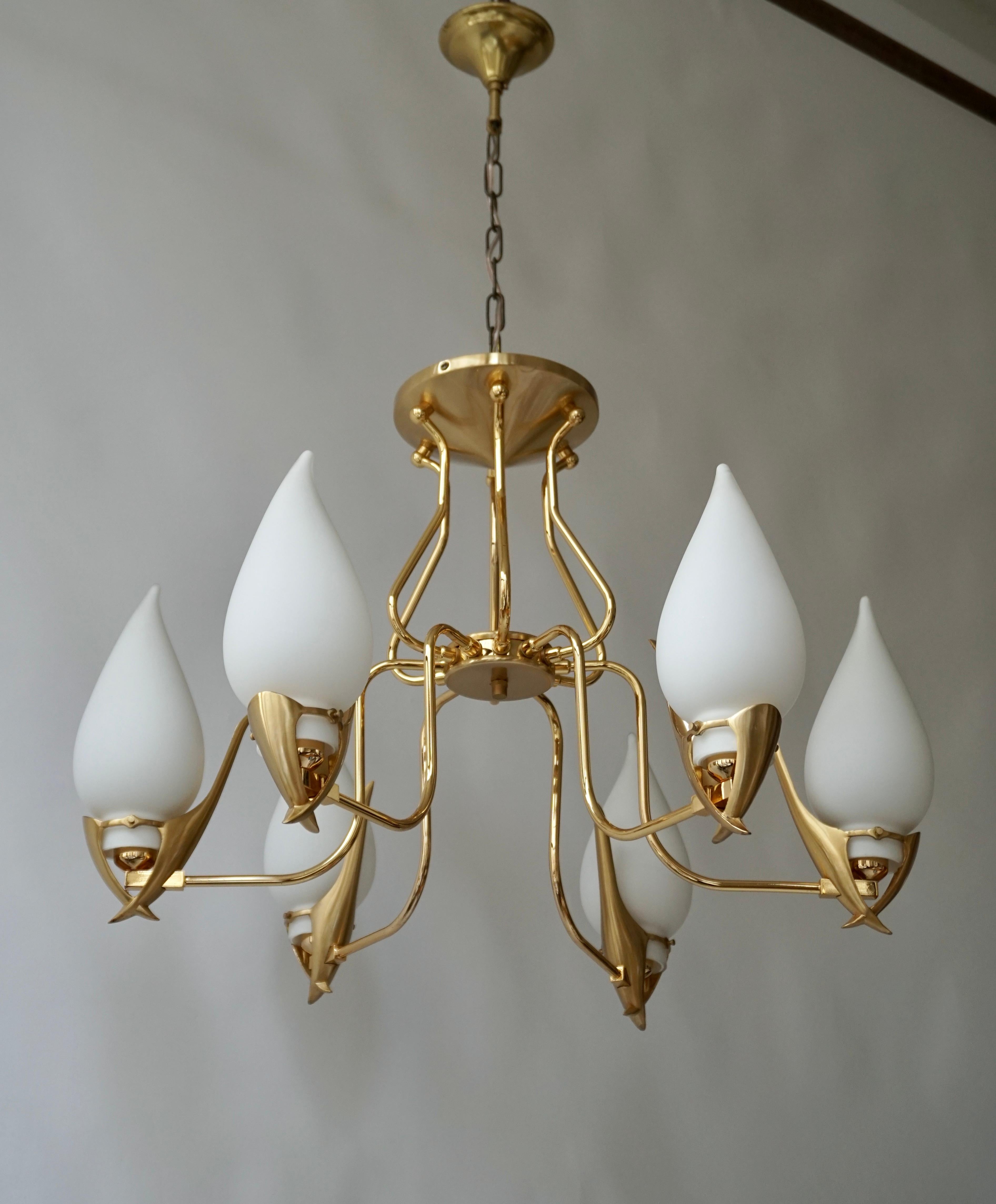 Gold Plate Franco Luce Murano Glass Chandelier, 1970s For Sale