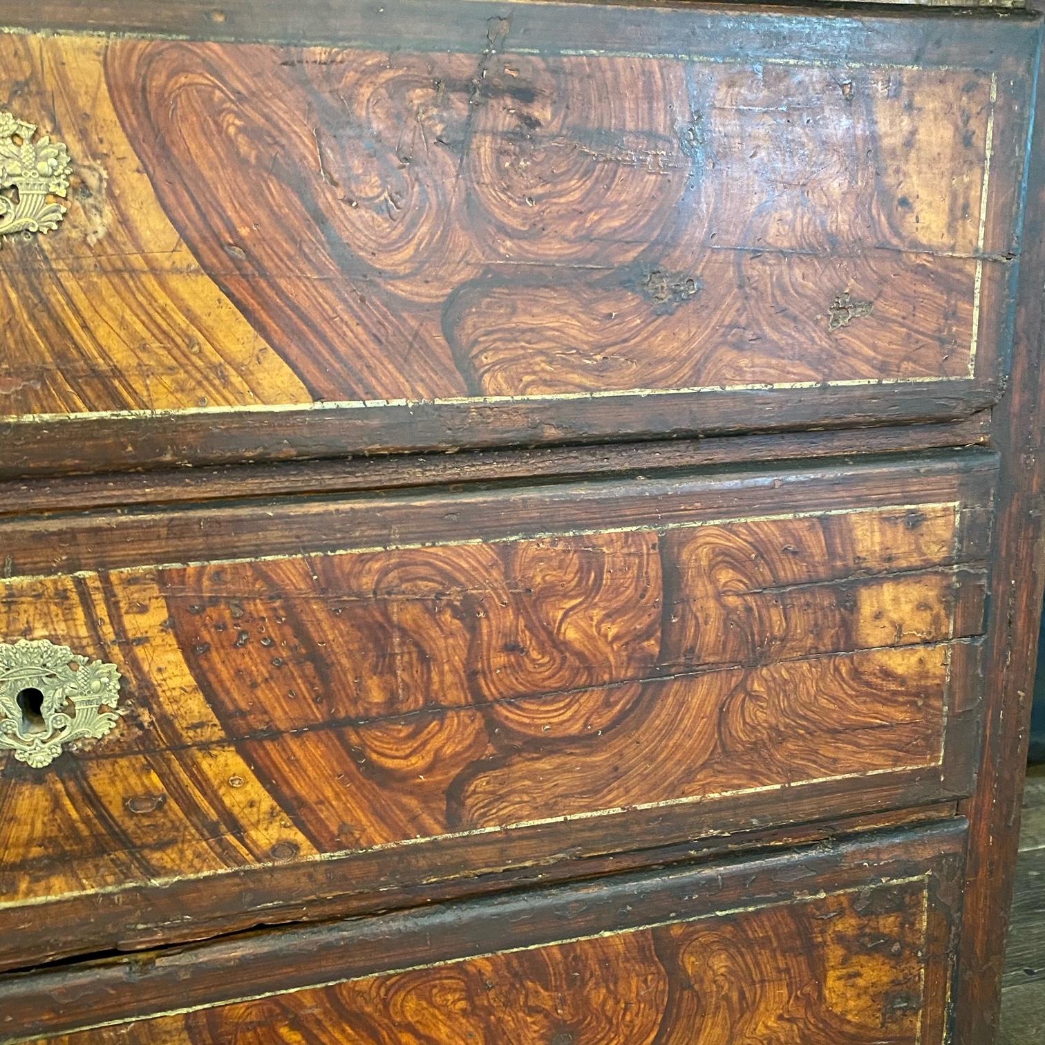 Wood Fantastic French 18th Century Faux Grain Painted Commode Chest of Drawers