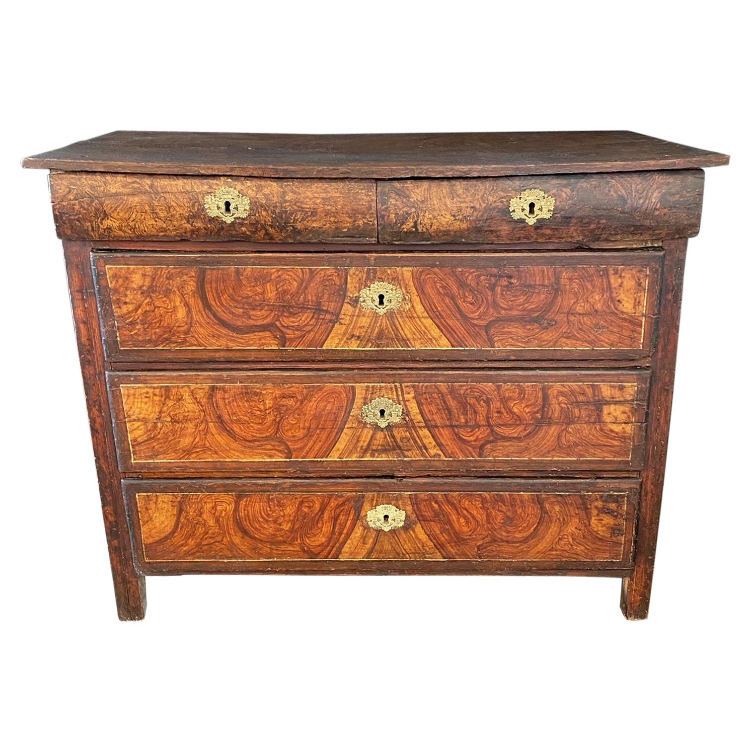 Fantastic French 18th Century Faux Grain Painted Commode Chest of Drawers