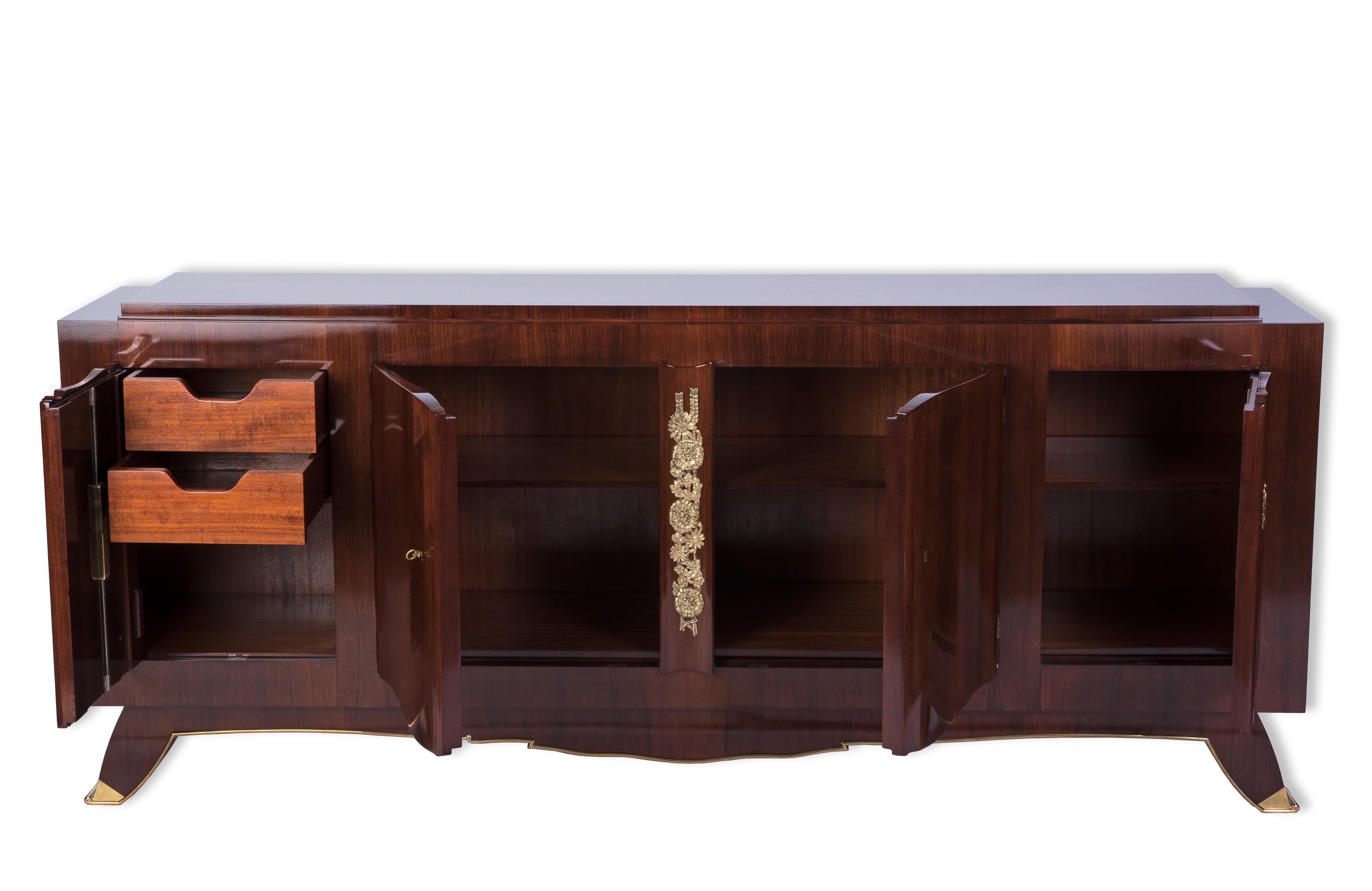 Veneer Fantastic French Art Deco Sideboard Credenza in Rosewood by Jules Leleu