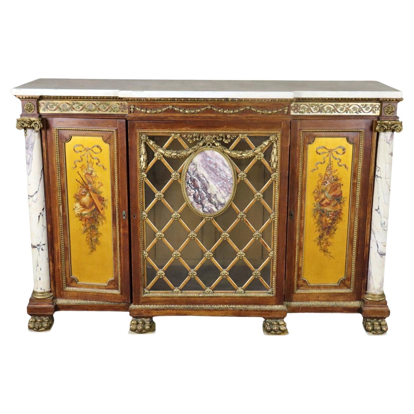 Fantastique buffet français à colonne en marbre et plateau en marbre monté sur bronze