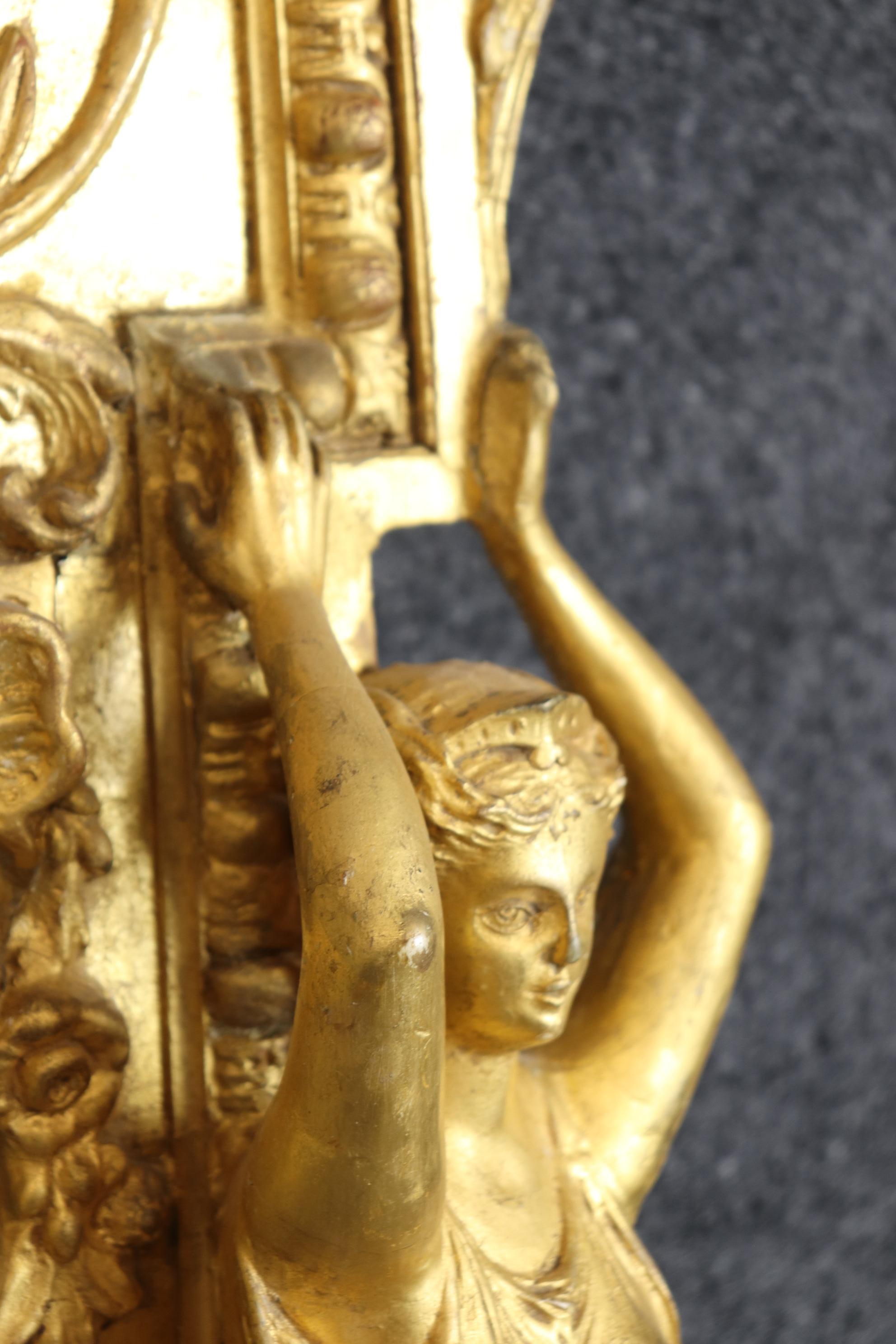 Fantastic French Gilded Figural Maiden Mirror with Full Body Birds and Flowers For Sale 6