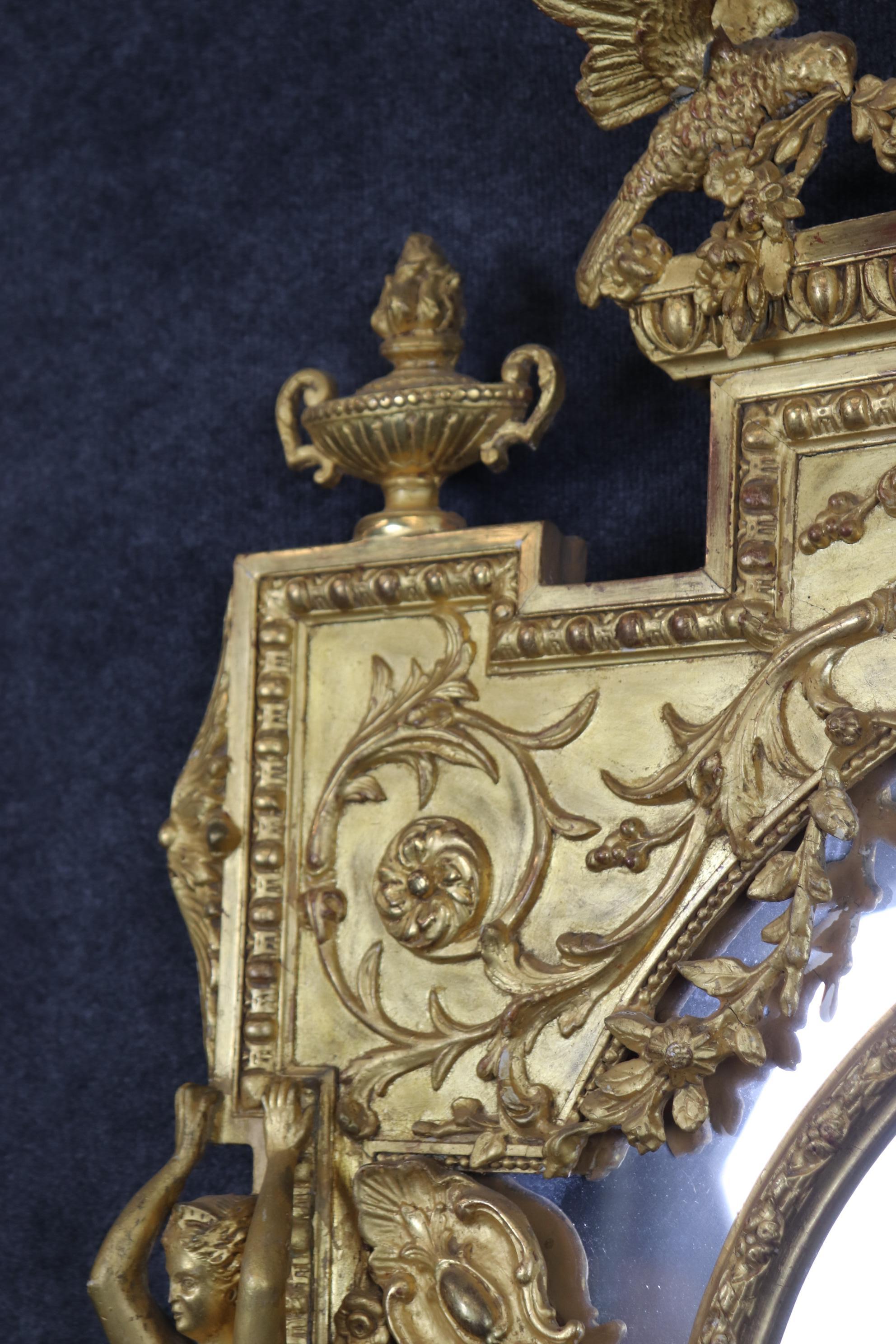 Fantastic French Gilded Figural Maiden Mirror with Full Body Birds and Flowers For Sale 11