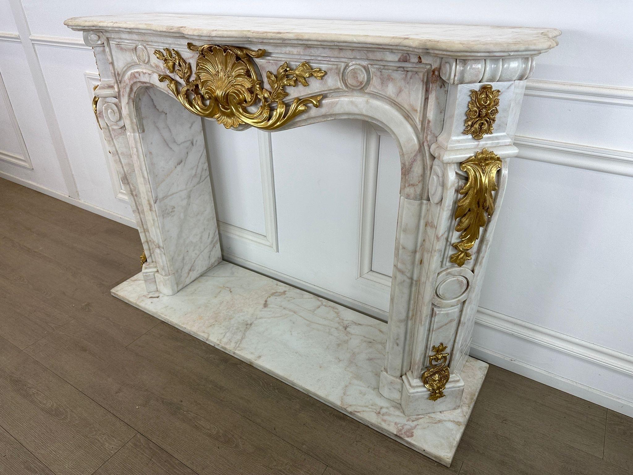 Fantastic, French marble rococo fireplace with bronze ormolu  In Good Condition For Sale In Worthing, GB