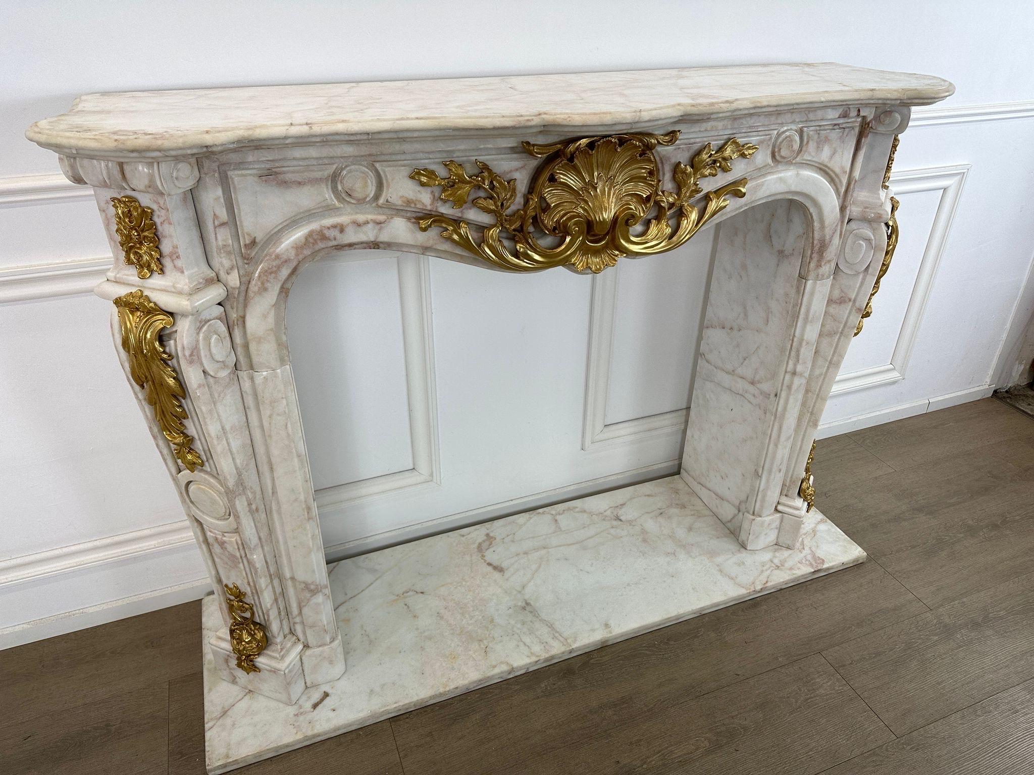 Fantastic, French marble rococo fireplace with bronze ormolu  For Sale 1