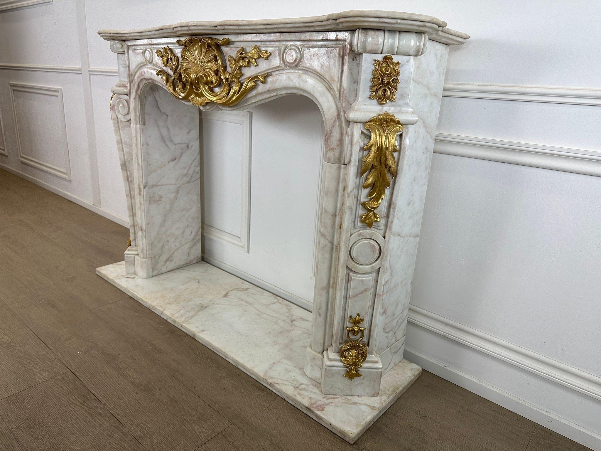 Fantastic, French marble rococo fireplace with bronze ormolu  For Sale 2