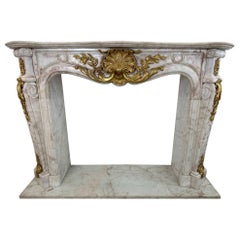 Fantastic, French marble rococo fireplace with bronze ormolu