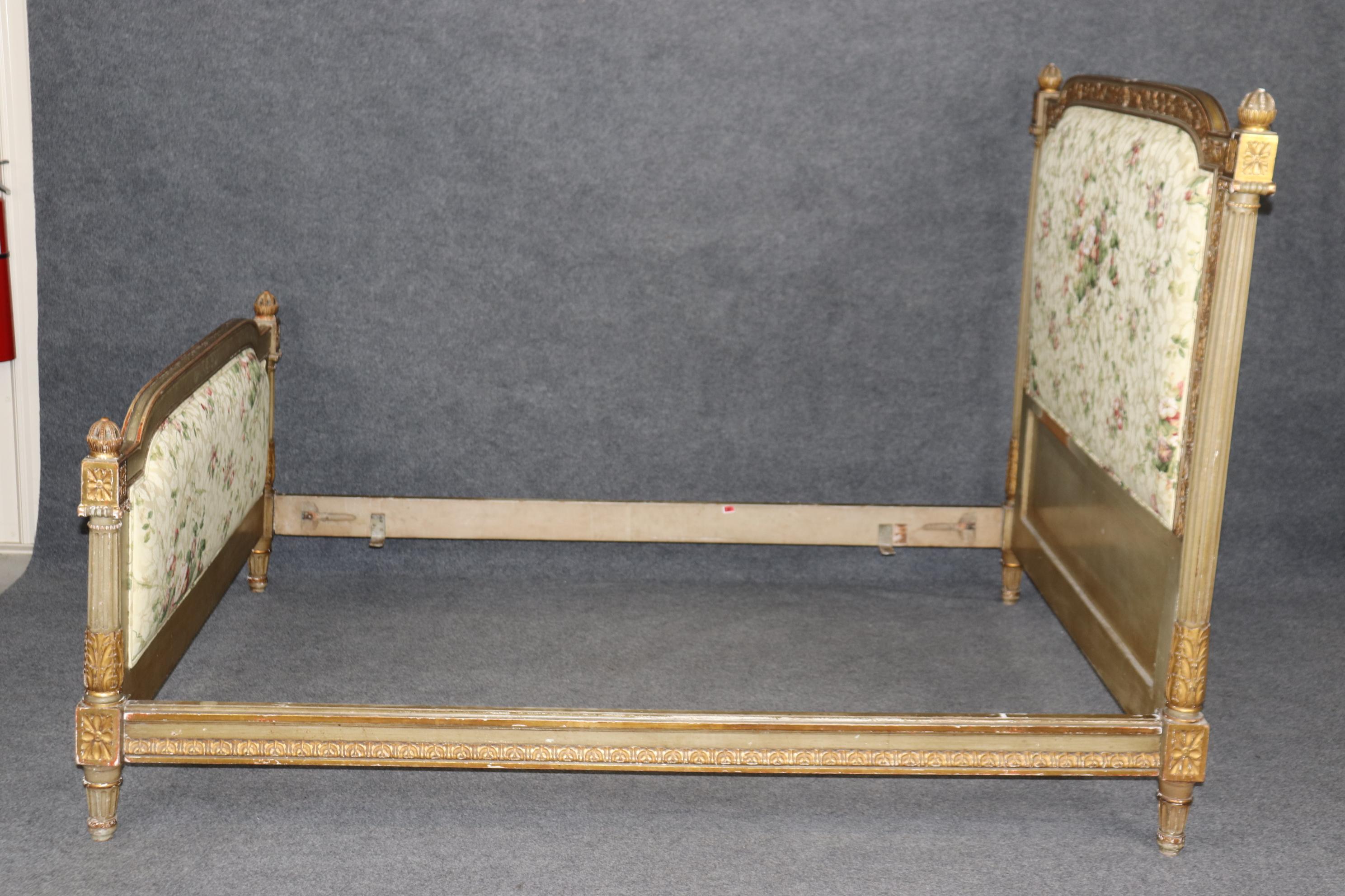 Fantastic Genuine Gilt French Louis XVI Tall Upholstered Full Double Size Bed For Sale 6