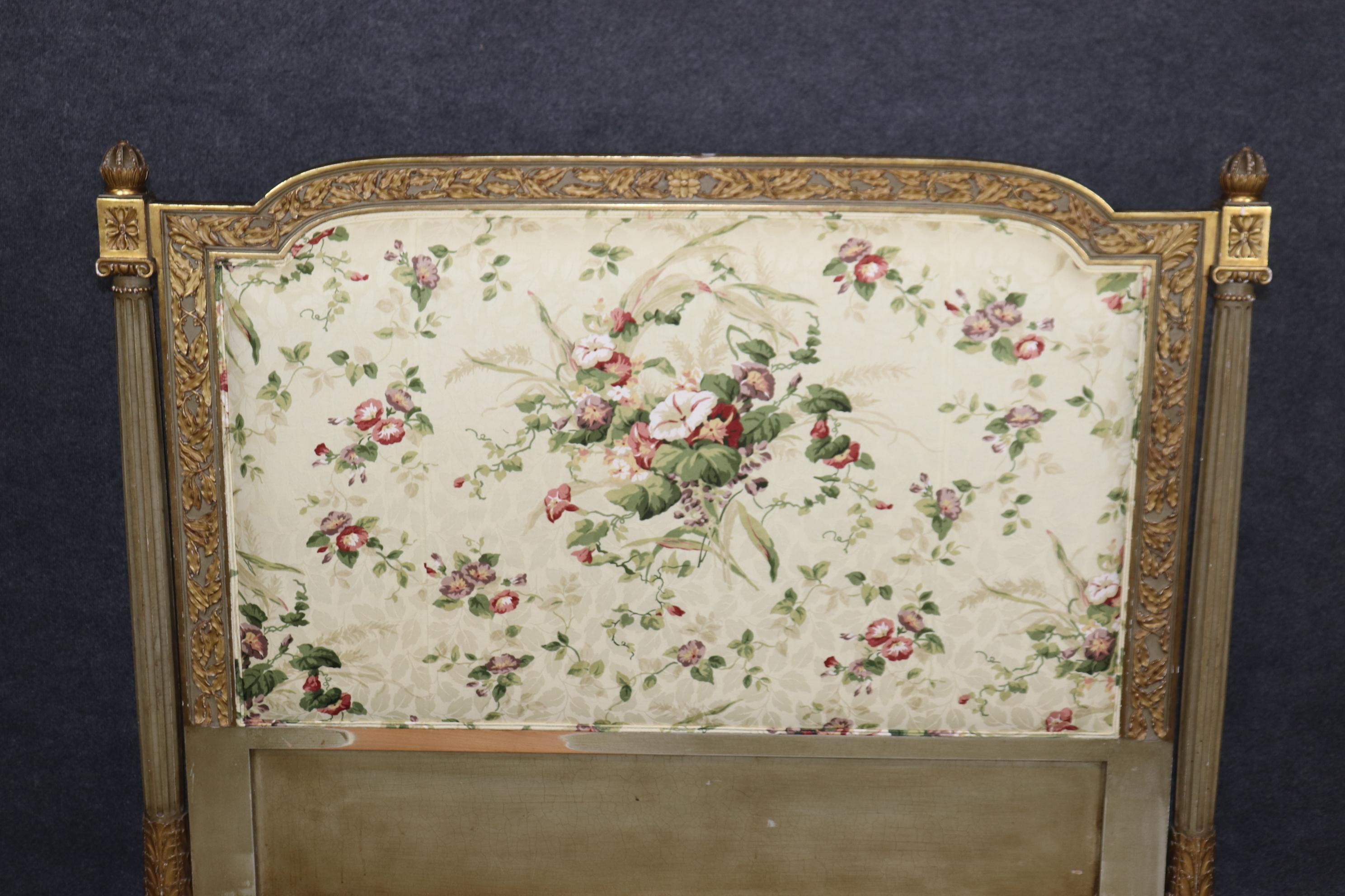 Fantastic Genuine Gilt French Louis XVI Tall Upholstered Full Double Size Bed In Good Condition For Sale In Swedesboro, NJ