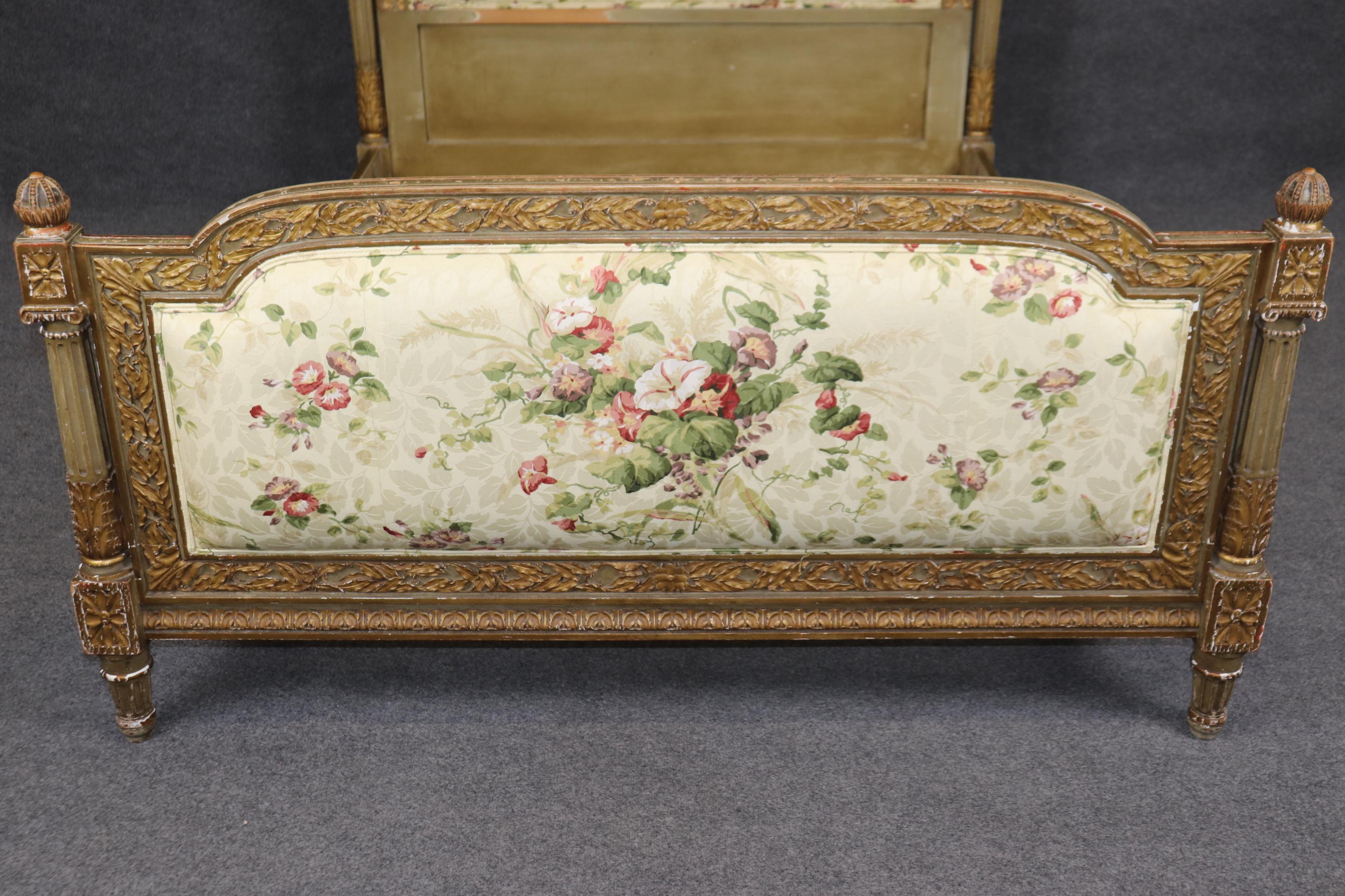 Mid-20th Century Fantastic Genuine Gilt French Louis XVI Tall Upholstered Full Double Size Bed For Sale