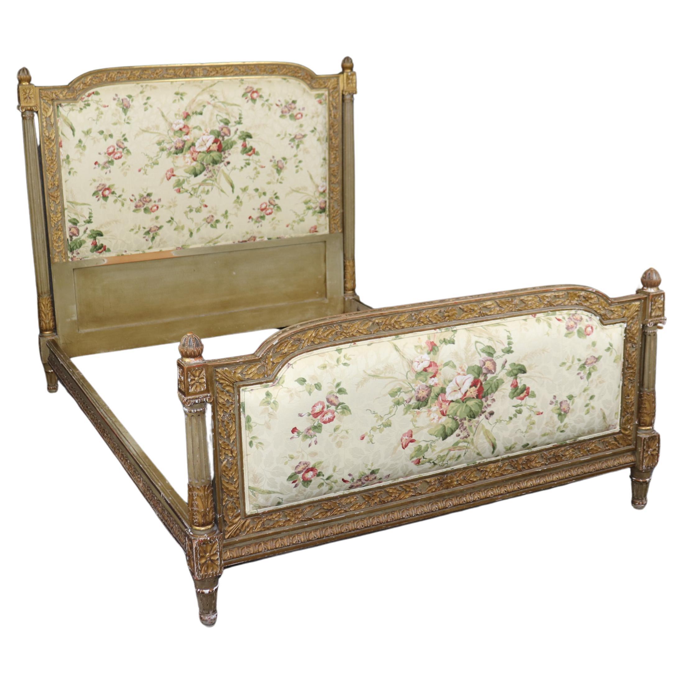 Fantastic Genuine Gilt French Louis XVI Tall Upholstered Full Double Size Bed For Sale
