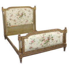 Vintage Fantastic Genuine Gilt French Louis XVI Tall Upholstered Full Double Size Bed