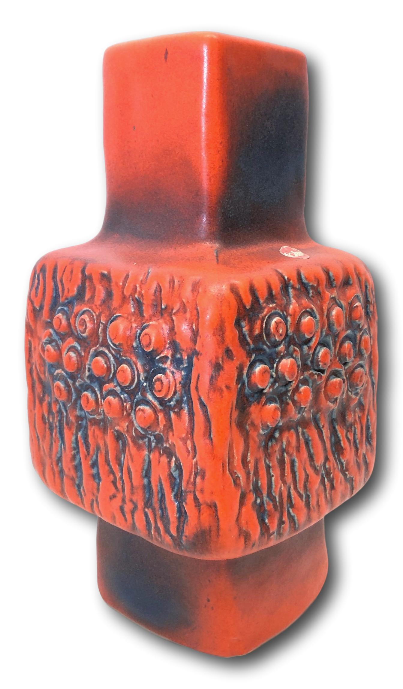 An amazing midcentury studio art pottery vase made in Germany, circa 1970s by Fohr Keramik. Vase is in very good condition with no chips, cracks, or flea bites. Signed with Label.