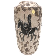 Fantastic German Midcentury Pottery Fat Lava Vase Horseback Knight West Keramik