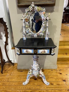 Fantastic German TOILET in Ebonized Wood and Dresden Porcelain 19th Century