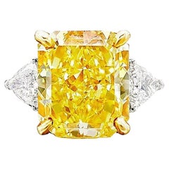 Fantastique bague en diamant jaune radiant de 10 carats certifié GIA