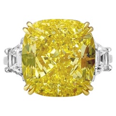Fantastic GIA Certified 20 Carat Fancy Yellow Cushion Diamond Ring