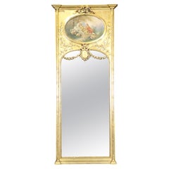 Fantastic Gilded French Louis XV Monumental Trumeau Mirror with Courtship Scene