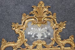 Fantastic Gilded George III Style Mirror with Etched Glass Panel 1920s era