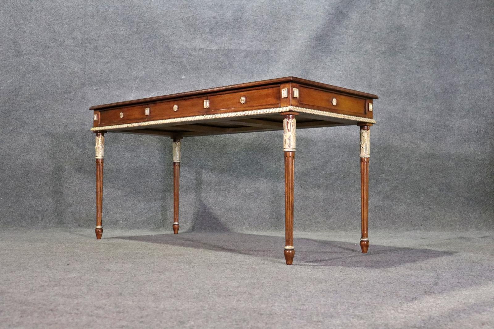 Fantastic Gilt Wood French Louis XVI Style Mahogany Writing Desk  In Good Condition In Swedesboro, NJ