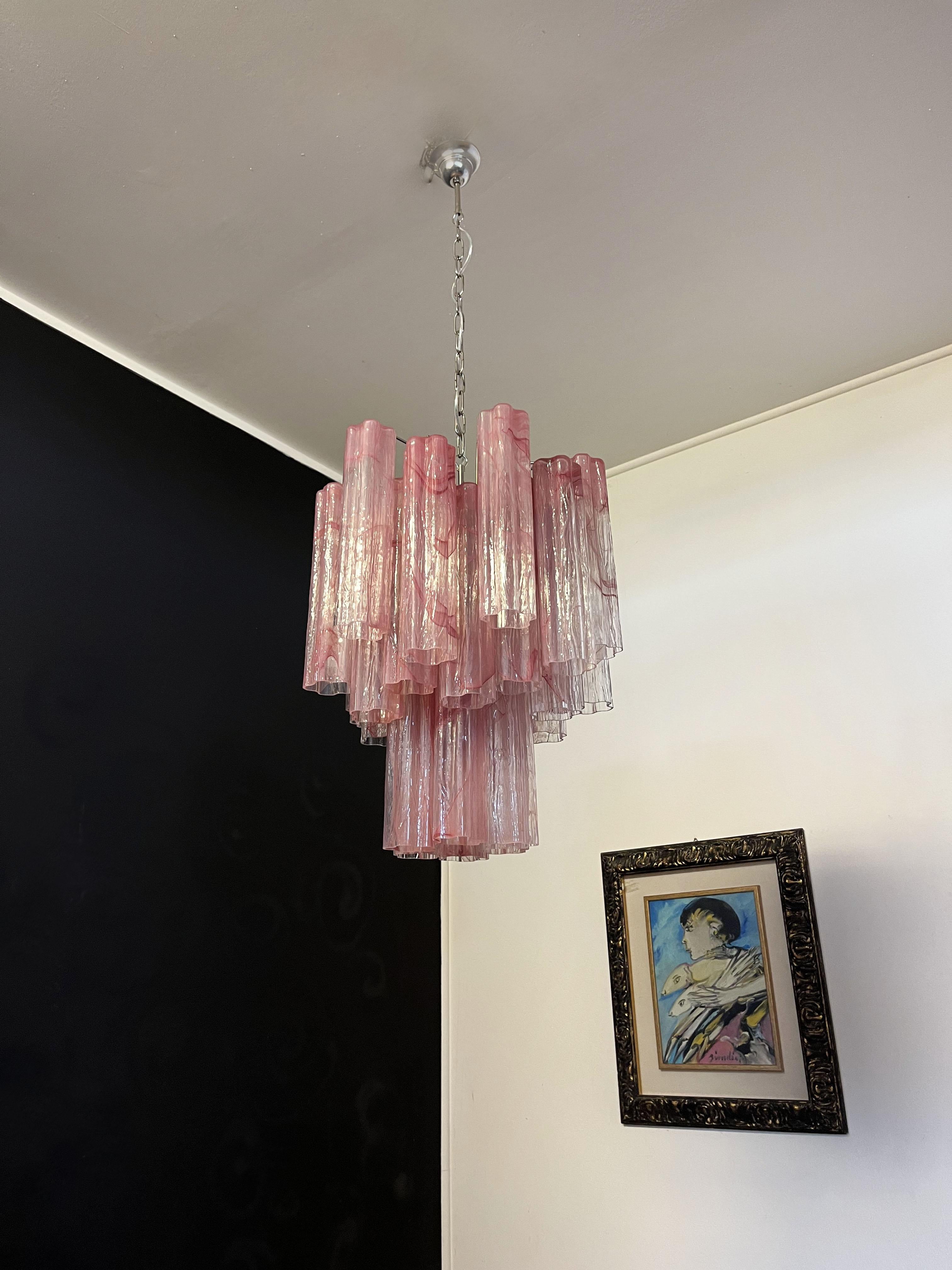 Fantastic Glass Tube Chandelier - 30 Albaster Pink Glasses For Sale 3