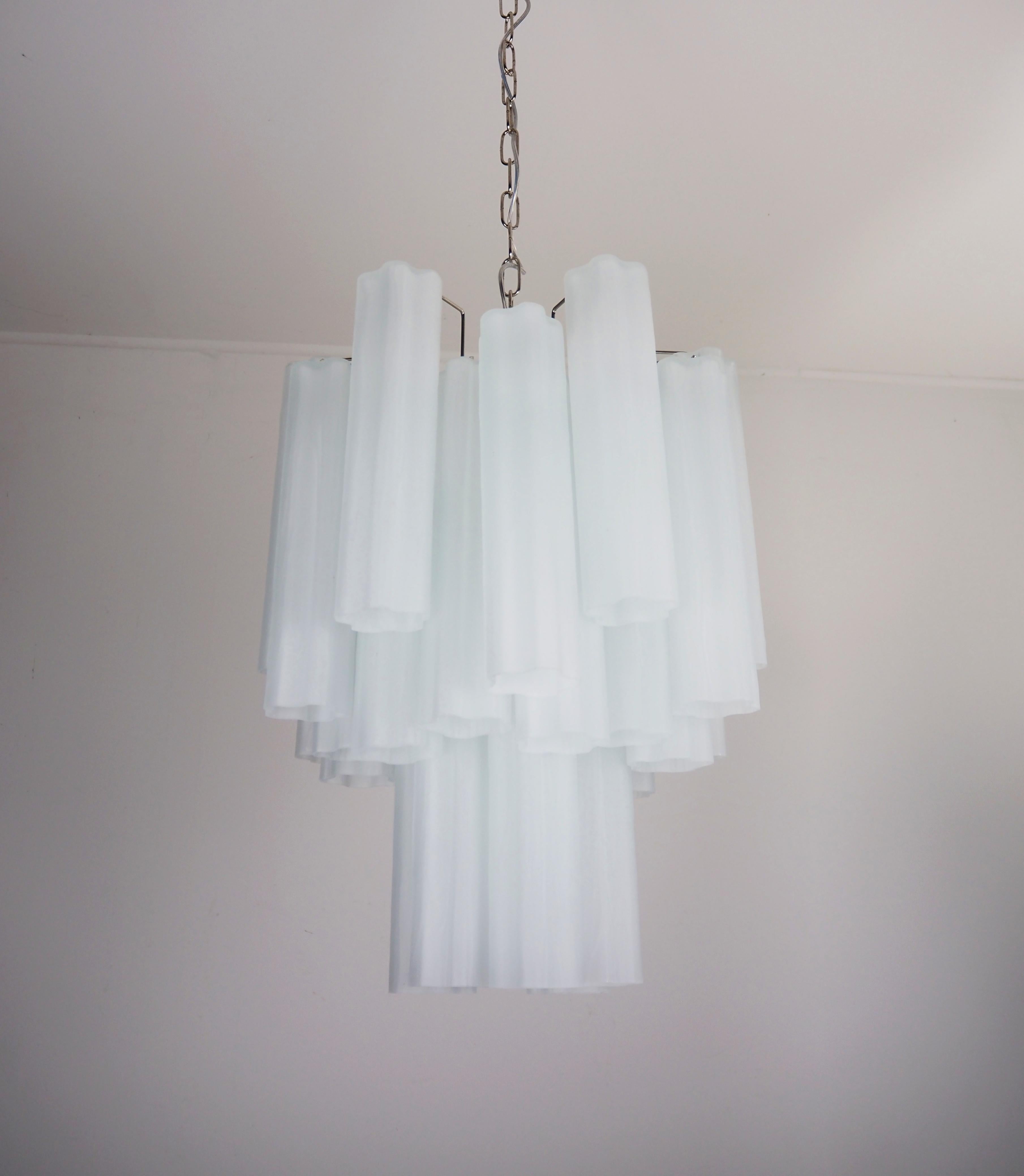 Italian Fantastic Glass Tube Chandelier - 30 etched glass tube in vendita