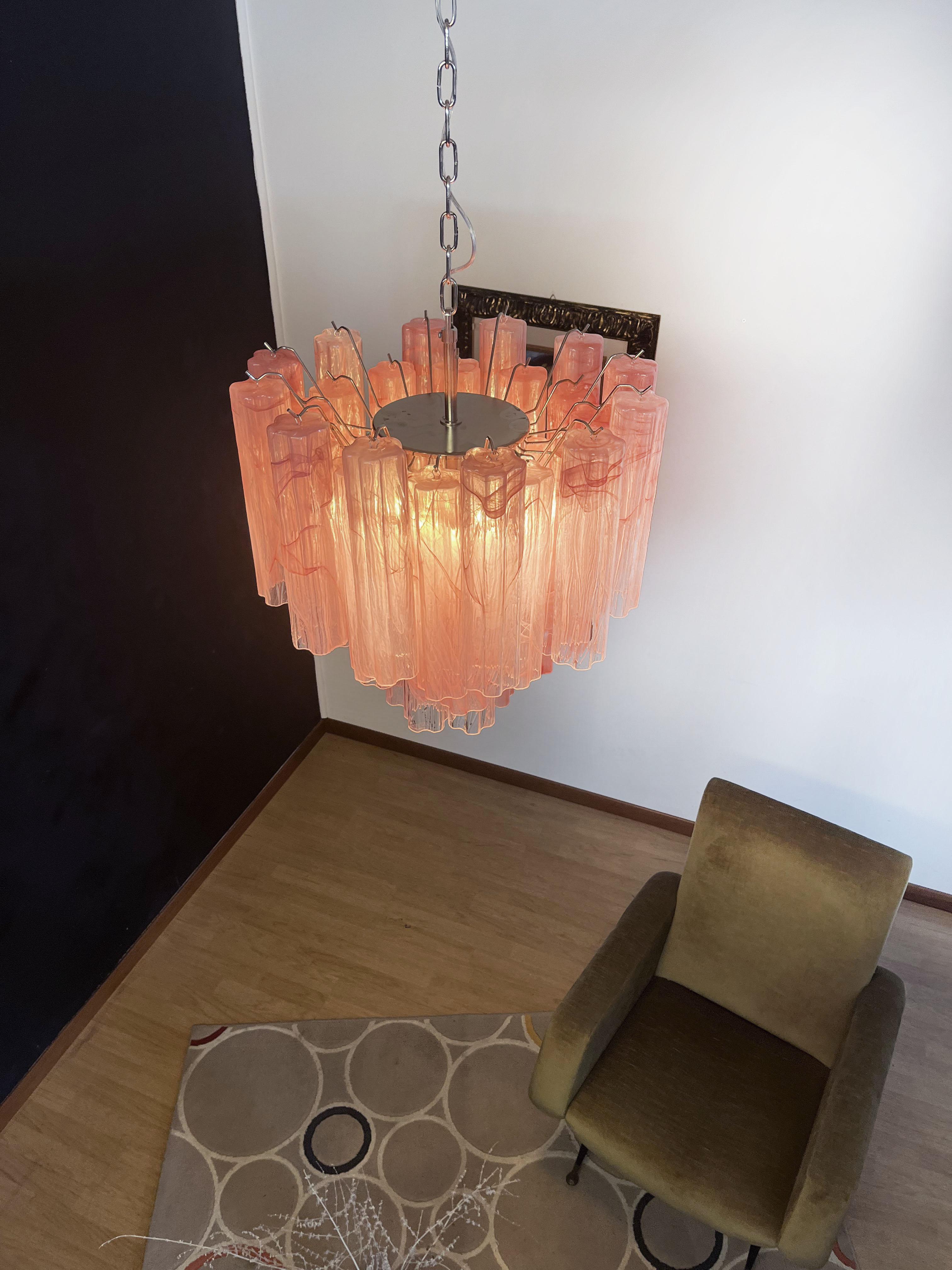 Fantastic Glass Tube Chandelier, 36 Albaster Pink Glasses 2