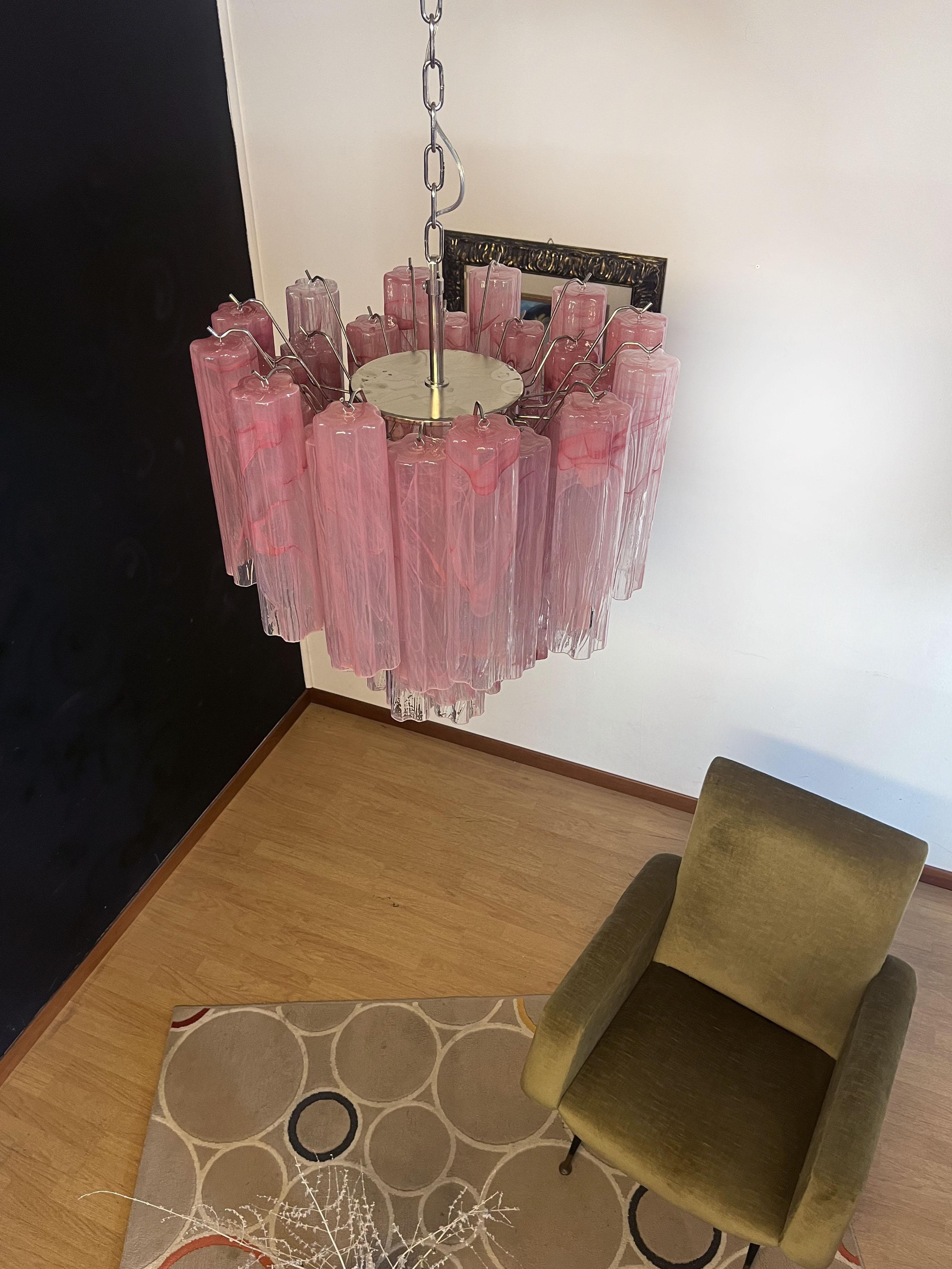 Fantastic Glass Tube Chandelier, 36 Albaster Pink Glasses 7
