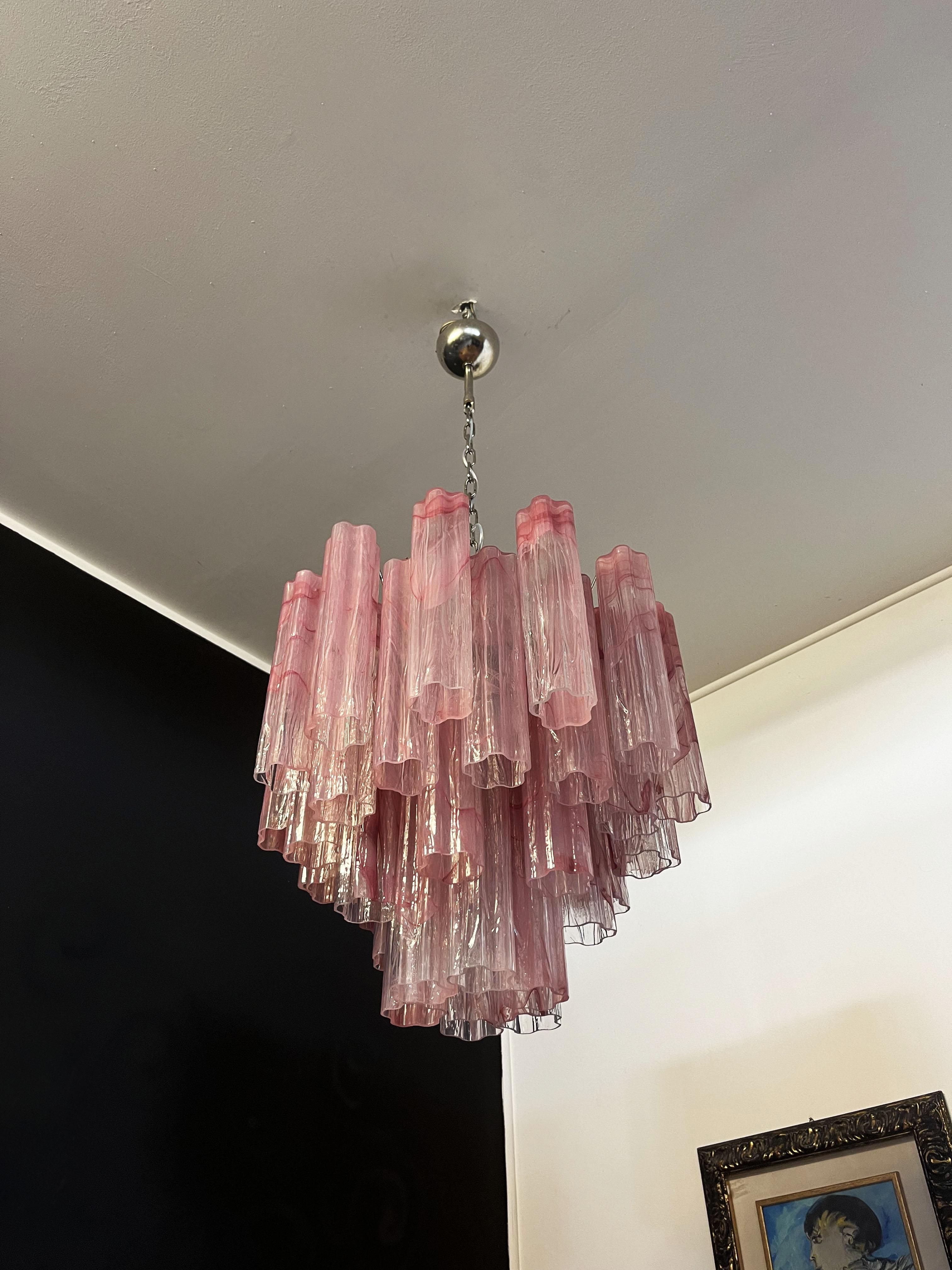 Fantastic Glass Tube Chandelier, 36 Albaster Pink Glasses 9